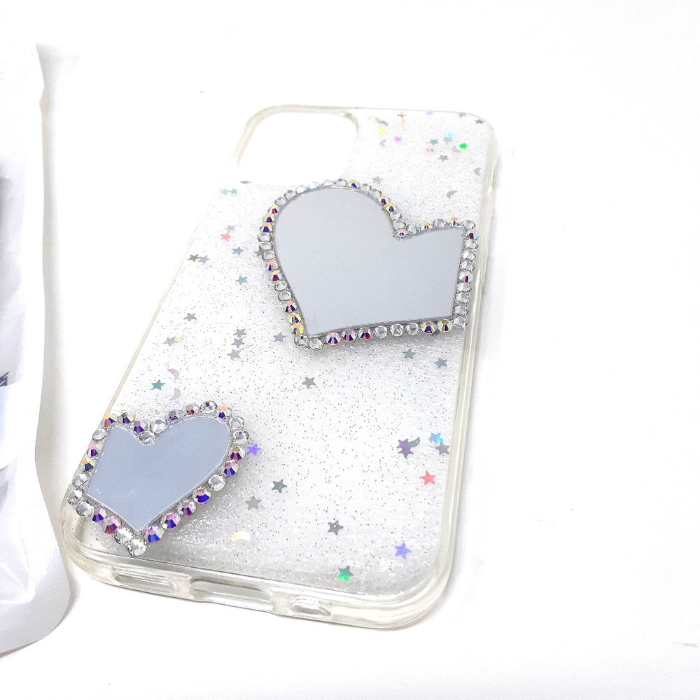 Transparent Sequin Heart Mirror Design Phone Case - Picture 3 of 14